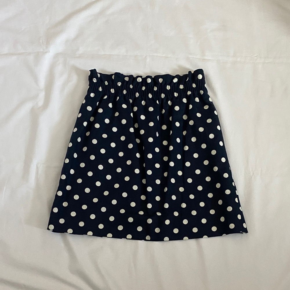 J. Crew Factory Navy A-Line Skirt with White Polka Dots with pockets